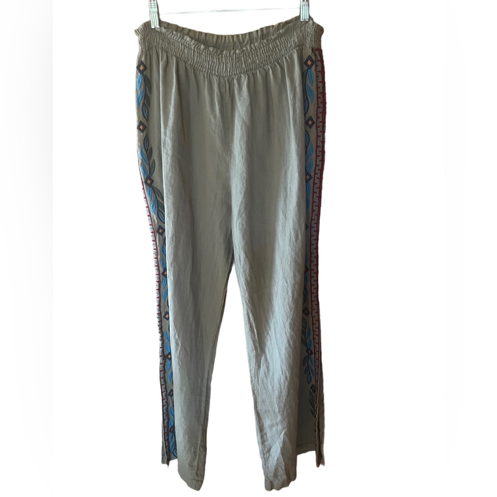 JW Los Angeles Linen, Embroidered Wide Leg Pants‎